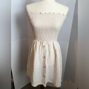 Lascana Strapless Smocked Cream Button-Front Dress